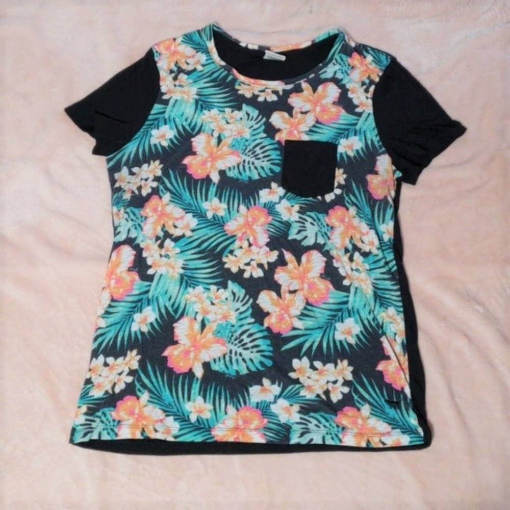 SALE PINK Victoria's Secret Color Block Flower Tee - Picture 1 of 4